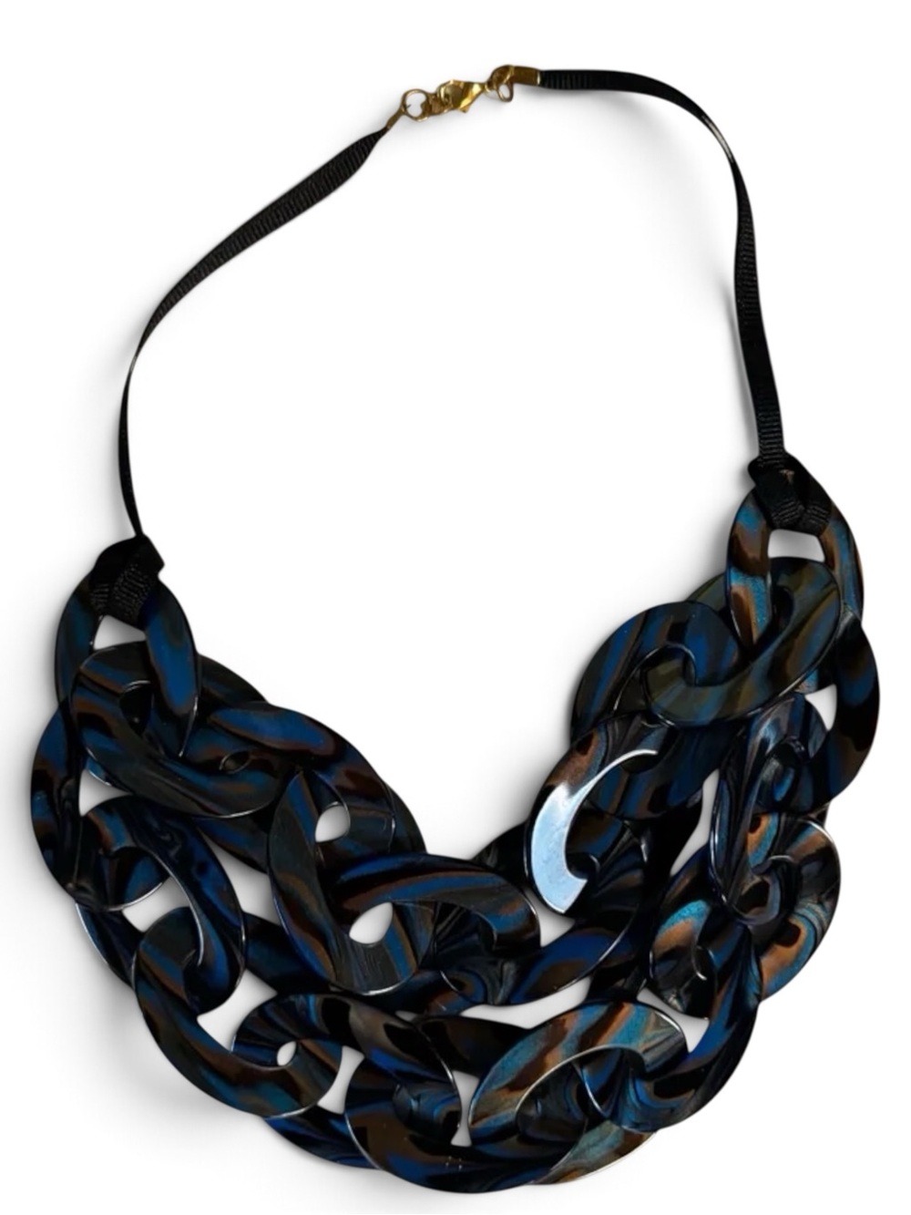 Multicolored Marbled Resin Chunky Multi Strand Statement Chain Necklace